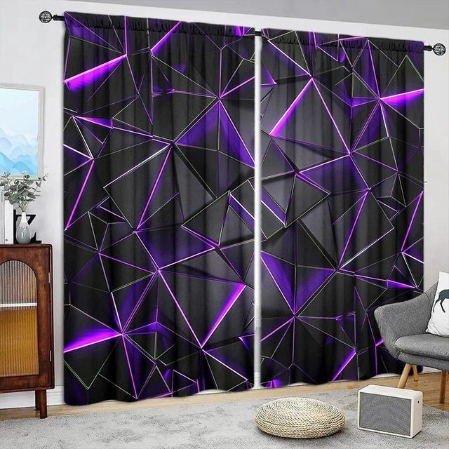 2er-Set Lila Vorhang mit unregelmäßigem Geometrie-Print für dein Zuhause, halbtransparent, B: 107 cm, H: 213 cm - Bild 1
