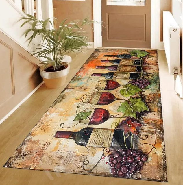 Moderner Läuferteppich mit Wirbelmuster in Weinrot, Braun und Beige, B/T: 50 x 150 cm - Bild 1