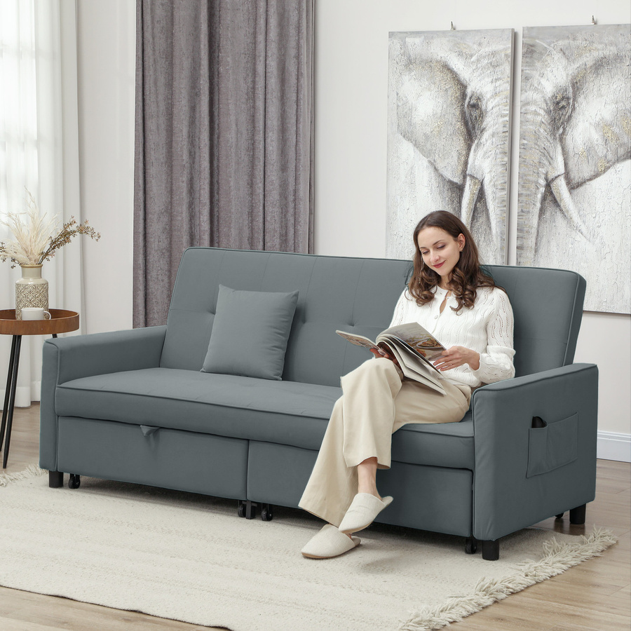 HOMCOM Schlafsofa 3-Sitzer in Grau mit Samtoptik, umkehrbares Ecksofa mit Schlaffunktion und Wurfkissen für Wohnzimmer und Schlafzimmer - Bild 2