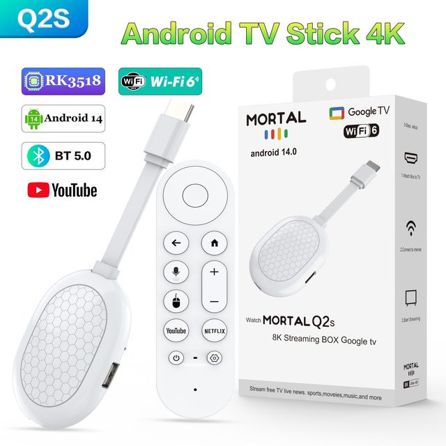 Janmifly Smart TV Stick Q2S Android 14 Mediaplayer in Weiß mit 4K Ultra HD, Bluetooth 5.0 und Dual-Band Wi-Fi 2.4/5G - Bild 1