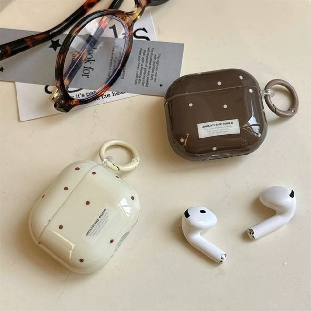 Apple Airpods Pro 2 und Airpods 4 Schutzhülle mit Polka Dot Label in Kaffeebraun - Bild 1