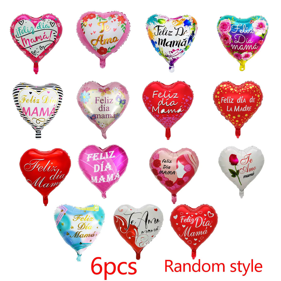 6 Stück Spanische Ich Liebe Dich Mama Herz-Folienballons in Mehrfarbig, 45,72 cm Durchmesser, Dekoration für den Muttertag - Bild 2