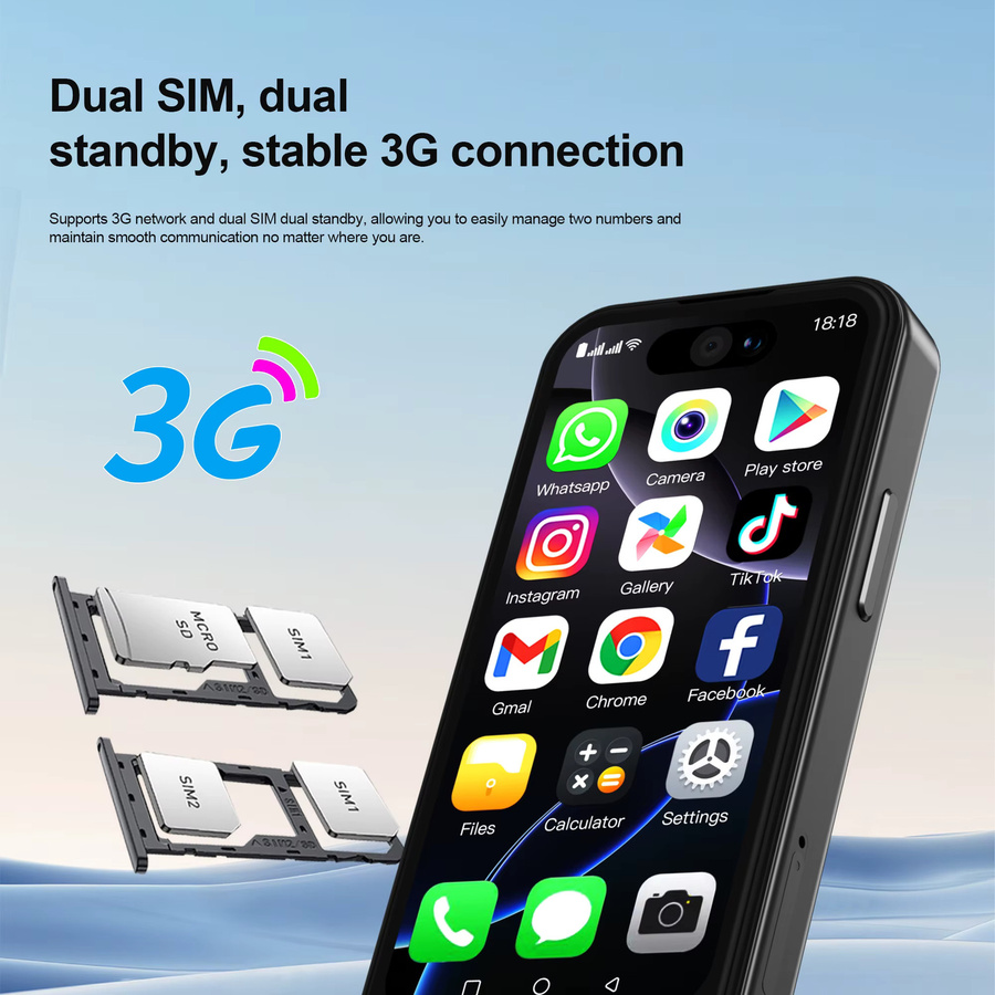 SERVO 17PRO MAX Android Mini Smartphone in Schwarz mit 3,75 Zoll Bildschirm, 16GB ROM, 3G WCDMA, Dual SIM und WiFi - Bild 5