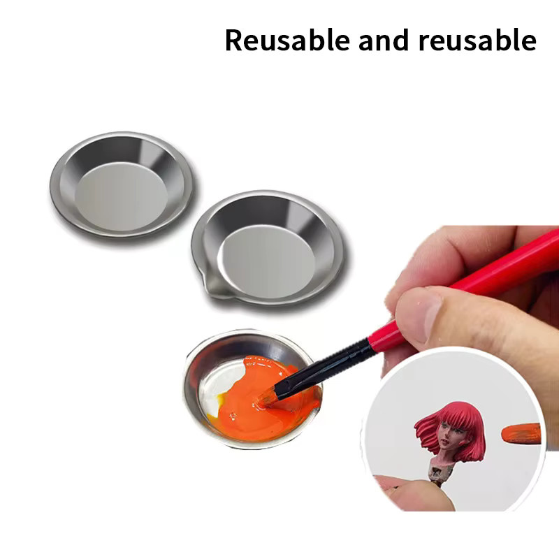 10 Stück Edelstahl Farbtabletts rund in Silber für Make-up und Aquarellfarben - Bild 2
