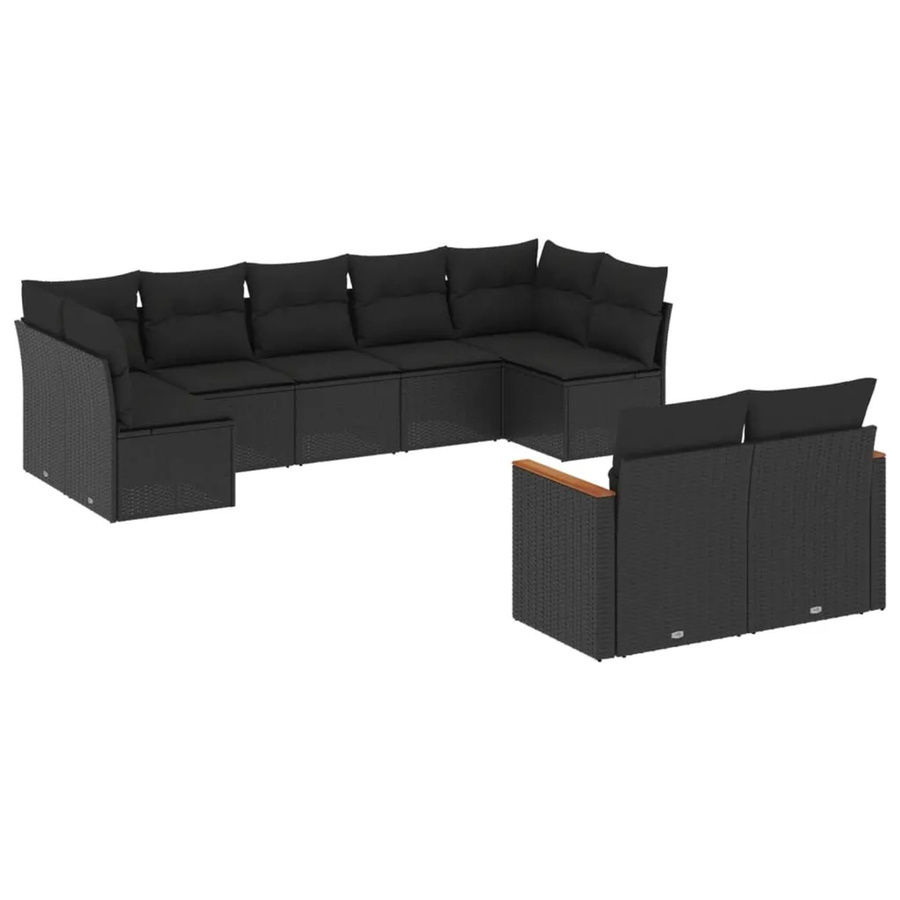 vidaXL 9-teilige Garten-Sofagarnitur in Schwarz aus PE-Rattan mit Polsterkissen und Stauraum - Bild 2