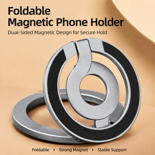 YTDMEN Magnetischer Telefonhalter in Orange, Doppelseitiger faltbarer Metallständer für MagSafe, iPhone und Samsung, ideal für Fitnessstudio und Schreibtisch - Bild 1