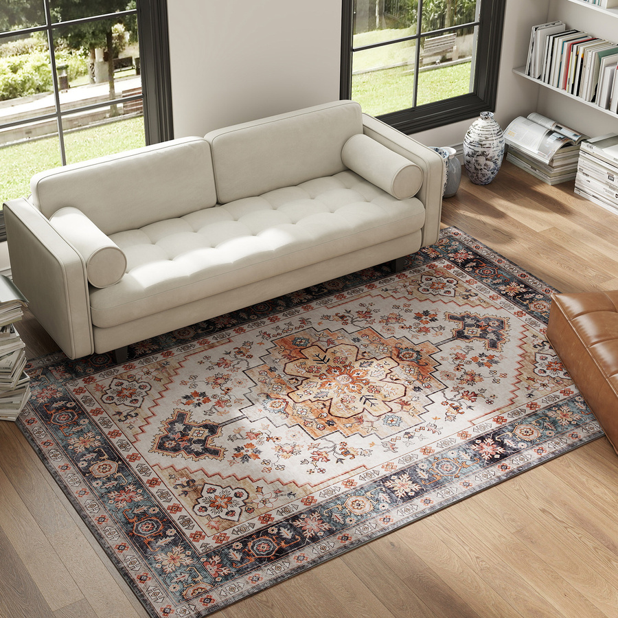 HOMCOM Teppich im Boho-Stil mit floralem Muster, Braun, B: 230 cm, T: 160 cm, rutschfest und waschbar - Bild 2