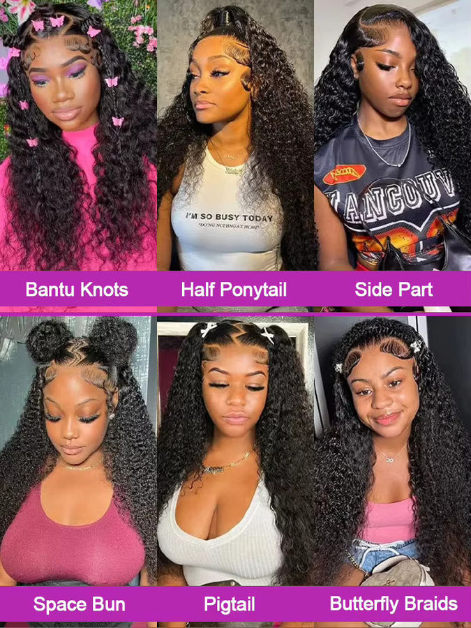 HJ WEAVE BEAUTY Deep Wave Lace Front Perücke, 40-50 Zoll, Brasilianisches Echthaar, Schwarz, Damen - Bild 6