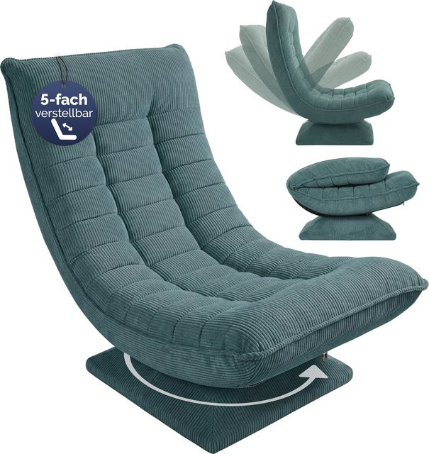 CASARIA Sessel Aberdeen Graugrün Cord 5fach verstellbar 360 Grad drehbar klappbar - Bild 1