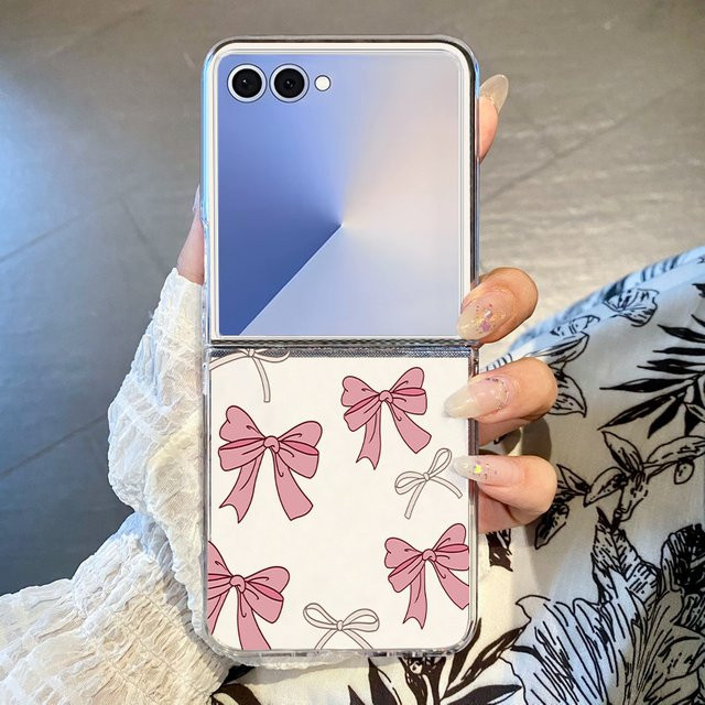Rosa Handyhülle mit Schleife für Samsung Galaxy Z Flip7 FE, Z Flip6, Z Flip5, Z Flip4 und Z Flip3 aus klarem PC-Material - Bild 1