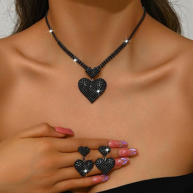 Lucky Star Jewelry Schmuck-Set, Halskette und Ohrringe, Schwarz, Messing, Zirkonia, Damen, 47cm - Bild 1