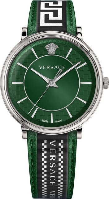 Versace Herrenuhr, Quarz, Edelstahl, Leder, Grün, 42 mm, 5 ATM - Bild 1
