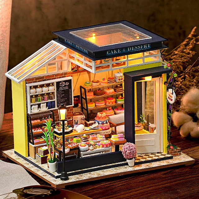 zuuton Kuchenladen Puppenhaus Mini DIY Bausatz-Modell mit LED-Beleuchtung - Bild 1