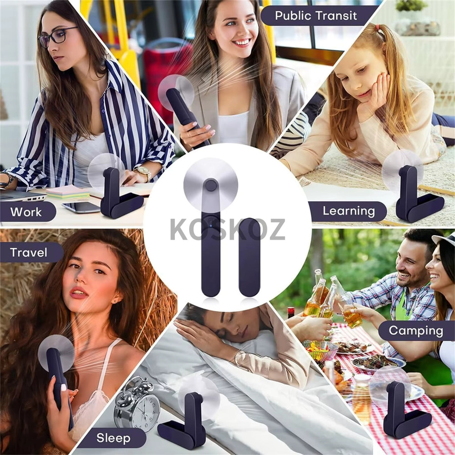 Koskoz 2-in-1 Mini Handventilator, tragbarer faltbarer USB-Ventilator in Blau - Bild 6