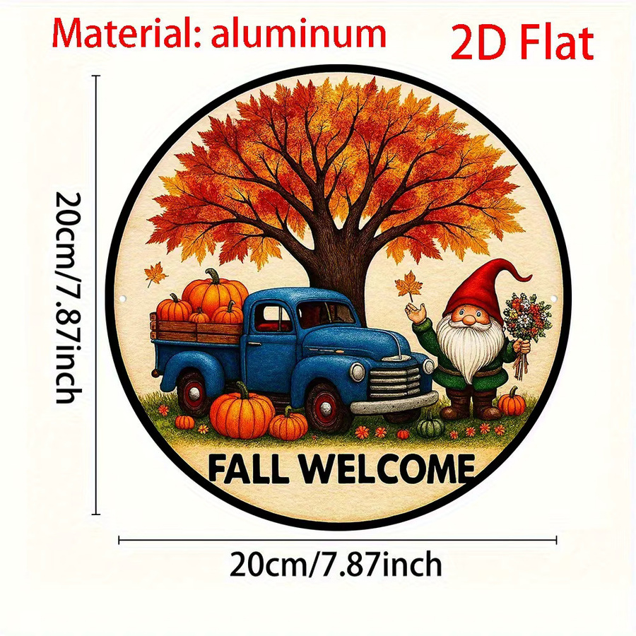 Potdemiel Fall Welcome Vintage Aluminiumschild rund, Wanddekoration Herbst Floral, Durchmesser: 20 cm - Bild 2