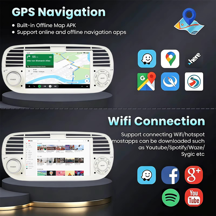 ESSGOO Android 15 Autoradio für Fiat 500 (2007-2015) mit 7 Zoll IPS Touchscreen, 4+64GB, kabellosem Carplay, Android Auto, GPS, Bluetooth und Wifi - Bild 4