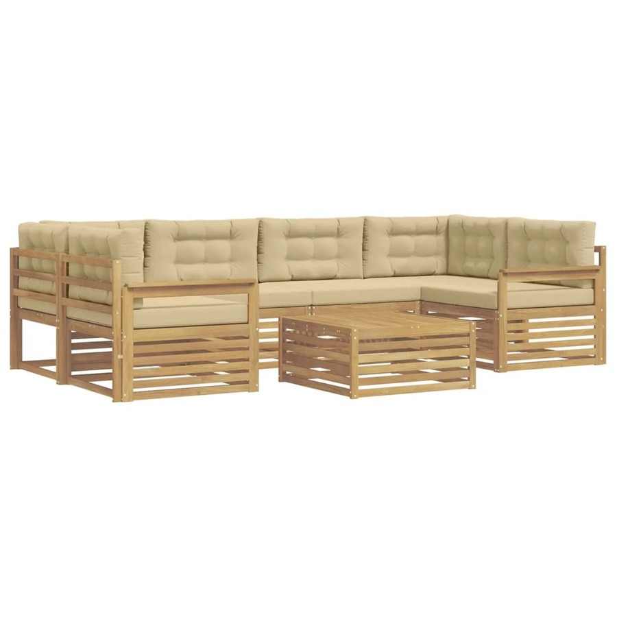 vidaXL Outdoor-Sofagarnitur aus Akazienholz mit 7 Kissen in Weiß und Beige - Bild 2