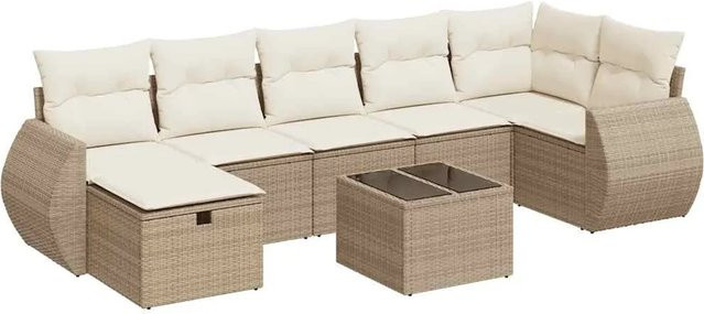 vidaXL 8-teilige Garten-Sofagarnitur in L-Form aus Poly-Rattan mit Kissen in Beige - Bild 1