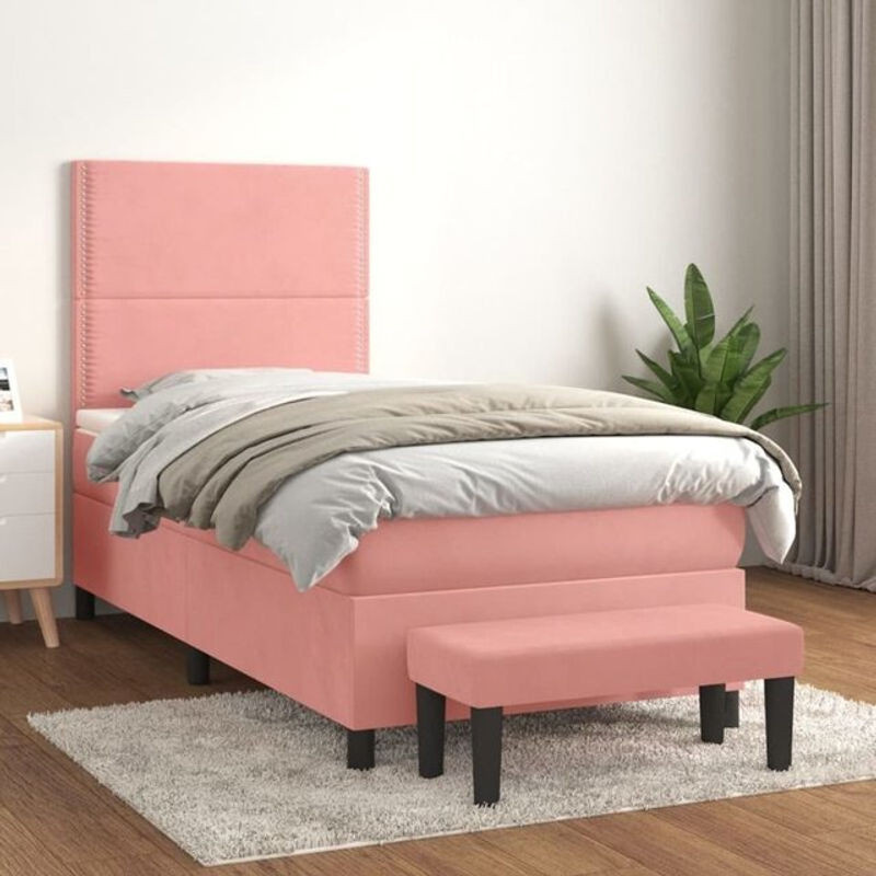 Vidaxl Boxspringbett mit Matratze in Rosa und Weiß aus Samt, B/T/H: 90 x 200 cm - Bild 1