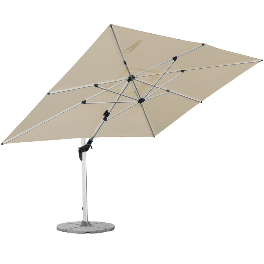 Anndora Ampelschirm Natural aus Aluminium und Polyester in Weiß/Beige, 3 x 4 m quadratisch, 360 Grad drehbar, schwenkbar und neigbar, inklusive Granitplattenständer - Bild 1