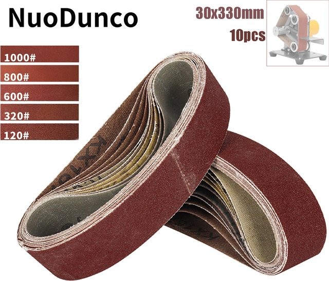 10 Stück NuoDunco Schleifbänder für Bandschleifmaschinen und Poliermaschinen zur Metall- und Holzbearbeitung, Farbe: Rot/Braun, Breite: 30 mm, Länge: 330 mm - Bild 1