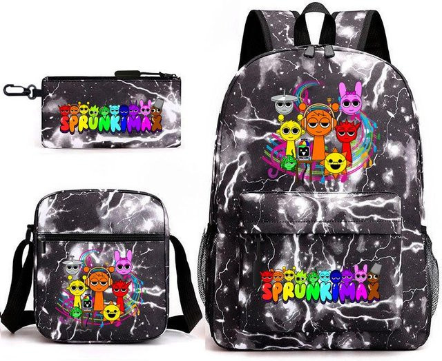 3-teiliges Schulrucksack-Set in Schwarz aus Oxford-Stoff mit Schultasche, Schultergurt und Federmäppchen - Bild 1