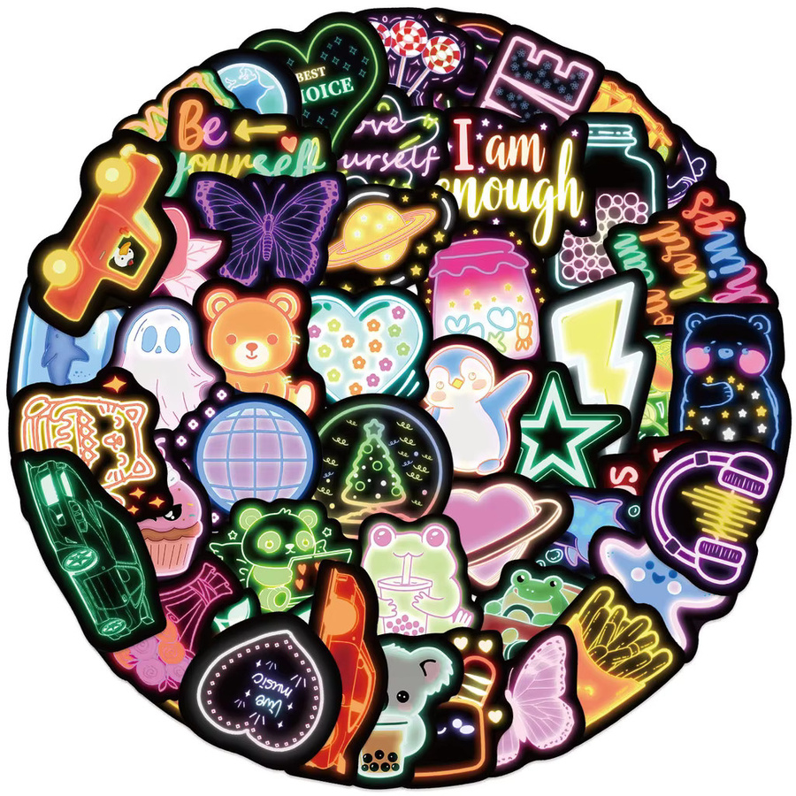 50 Stück Cartoon Neon Graffiti Aufkleber mit niedlichen Motiven, wasserfeste DIY Dekoration in Multicolour von AnimeWorlds Store - Bild 2