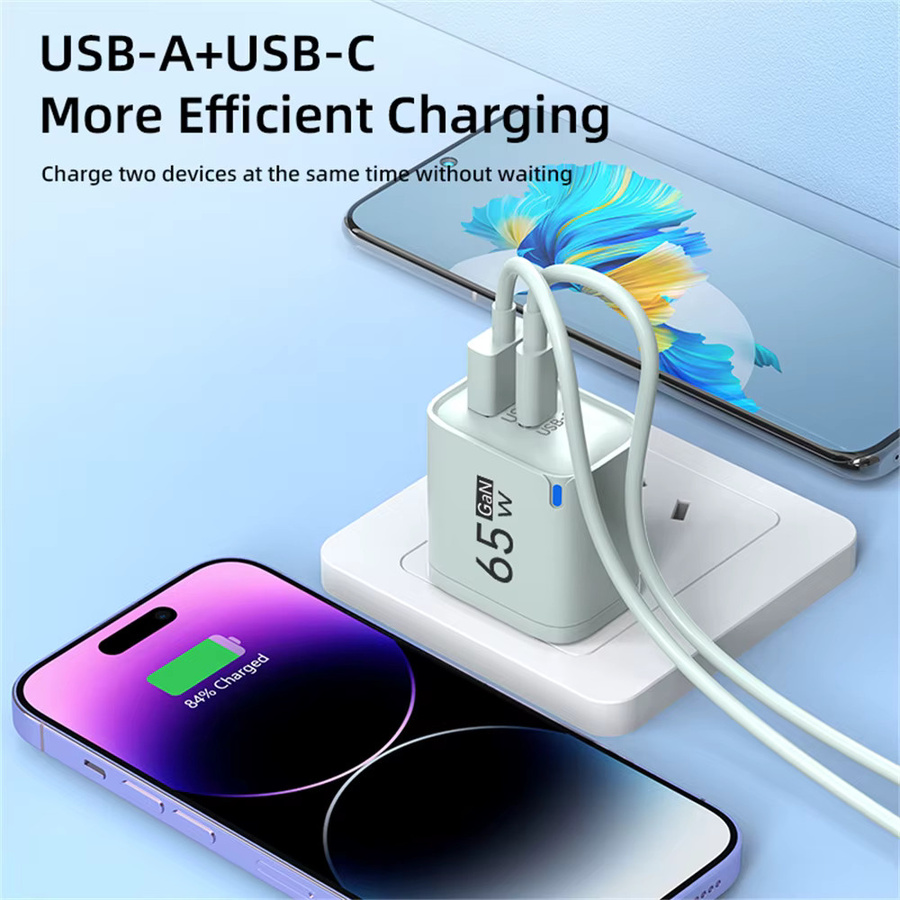 65W GaN USB C Ladegerät mit PD Schnellladung, Universal Wandadapter für iPhone und Samsung, Farbe: Pink - Bild 2