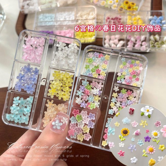 YYM Nagelcharms Set, 6-teilig, 3D Harz-Blumen, Tulpen und Sonnenblumen - Bild 1