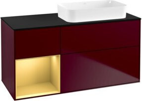 V&B Waschtischunterschrank Finion in Peony Matt mit Regalfach rechts und Gold matt, B/T: 120 x 60 cm - Bild 1