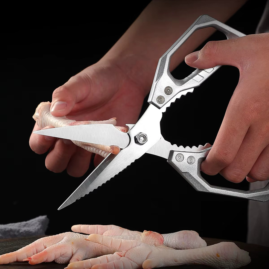 SHENJIU Edelstahl-Küchenschere in Silber für Fleisch, Fisch und Geflügel - Bild 5