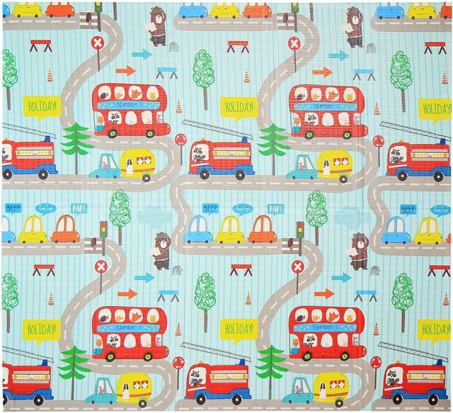 CCLIFE Krabbelmatte für Babys und Kinder mit Straßen- und Tiermotiven, faltbar und wasserdicht, Mehrfarbig, B/T/H: 196 x 176 x 1 cm - Bild 1