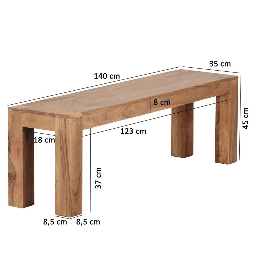 Wohnling Sitzbank aus Akazie in Natur, Farbe: Braun/Beige, B/H/T: 140 x 45 x 35 cm - Bild 2