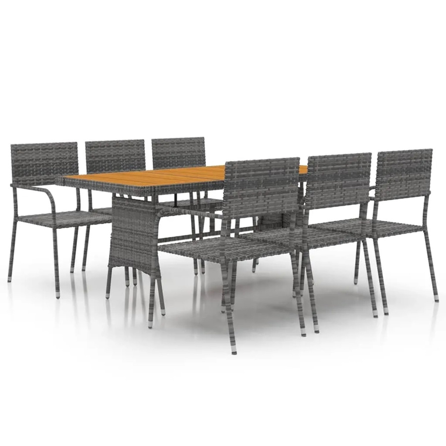 vidaXL 7-tlg Garten-Essgruppe aus Poly Rattan und Akazienholz in Grau - Bild 2
