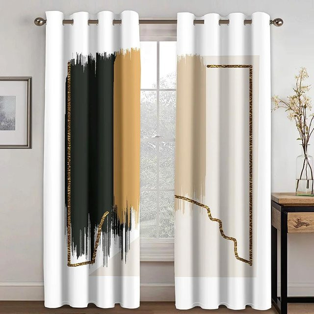 Nordischer abstrakter Fenstervorhang im böhmischen Morandi-Design, 2er-Set mit Haken, mehrfarbig, B: 50 cm, H: 130 cm - Bild 1