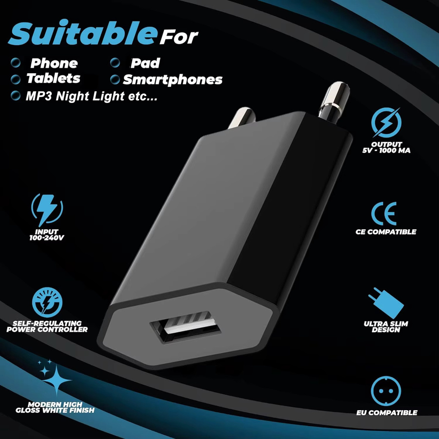 TAQKRED USB Wandladegerät 5V 1A EU Adapter in Schwarz - Bild 2