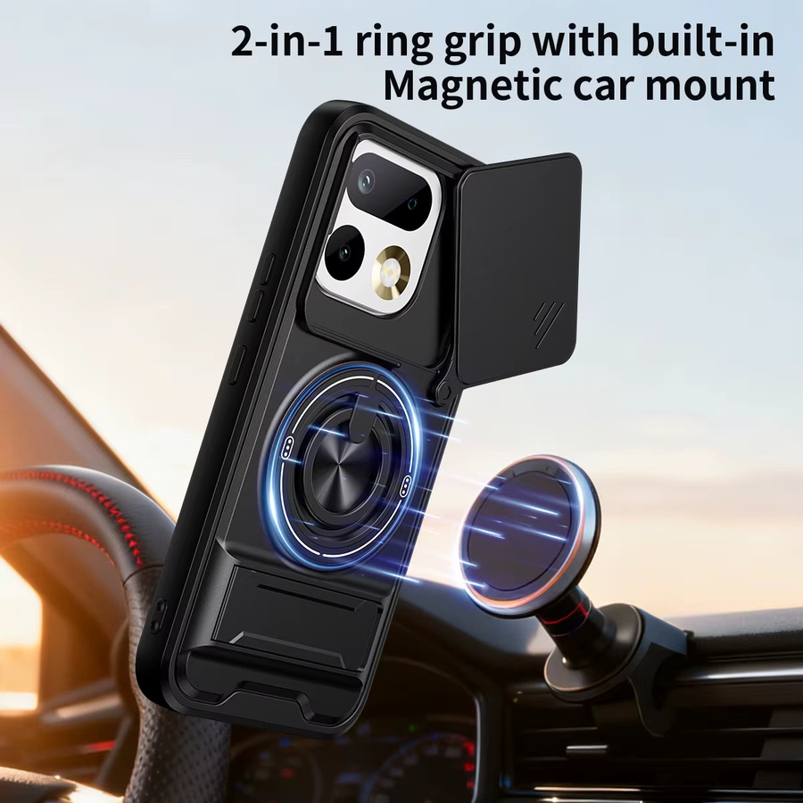 Armor stoßfeste Handyhülle für Oppo Realme 16 Pro+ 5G mit verschiebbarer Kamerakappe, integriertem Magnetring und Ständer in Schwarz oder Rot - Bild 4