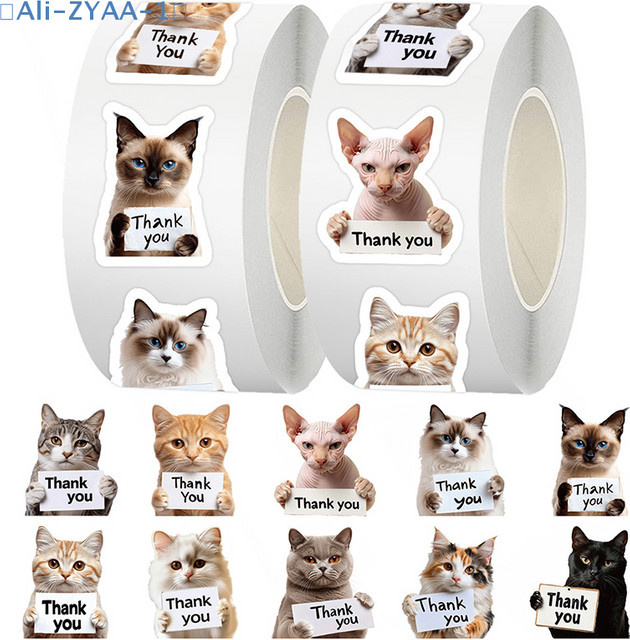 JETTING Dankeschön-Aufkleber für Hunde und Katzen mit Welpenmotiv, 500 Stück selbstklebende Etiketten auf Rolle, Mehrfarbig - Bild 1