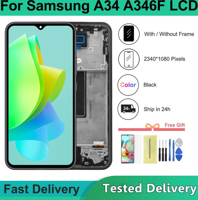 Samsung A34 5G LCD Display mit Rahmen und Touchscreen Reparatur-Set in Schwarz - Bild 1