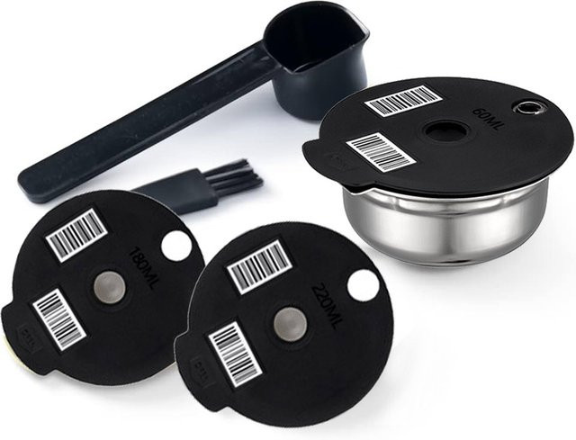 RECAFIMIL Wiederverwendbare Kaffeekapseln für Bosch Tassimo Happy Vivy, Edelstahl, Silber, Füllmengen: 60 ml, 180 ml, 200 ml, 220 ml - Bild 1