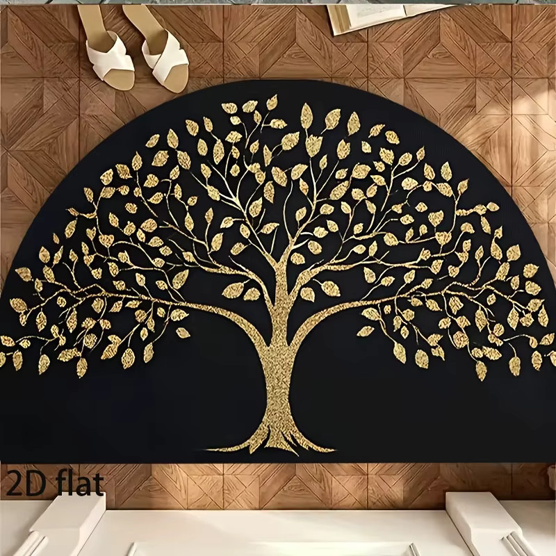 VIKAMA Halbrunde Fußmatte Goldener Lebensbaum, Rutschfeste und Waschbare Eingangsmatte in Schwarz, B: 60,0 cm, T: 40,0 cm - Bild 2