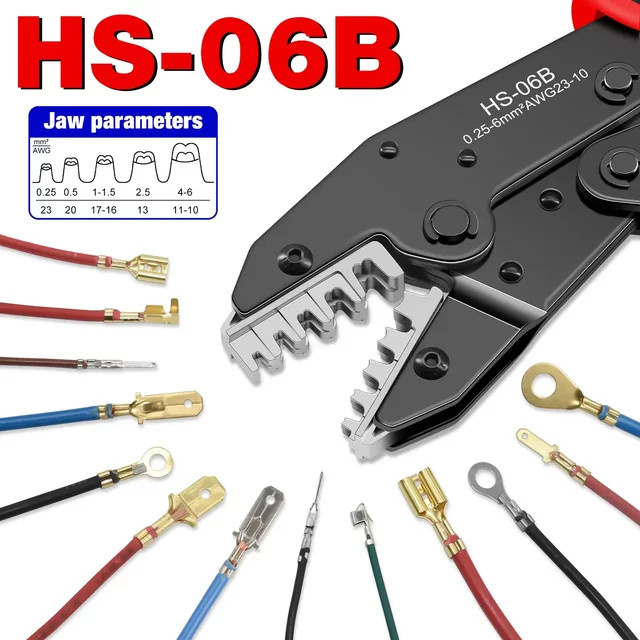 ACOONY HS-06B Draht-Crimpzange für XH2.54, Dupont, 3.96, 2.8, 4.8, 6.3, Handcrimpwerkzeug für offene Zylinder, 0,25–6 mm2, 23–10 AWG - Bild 1