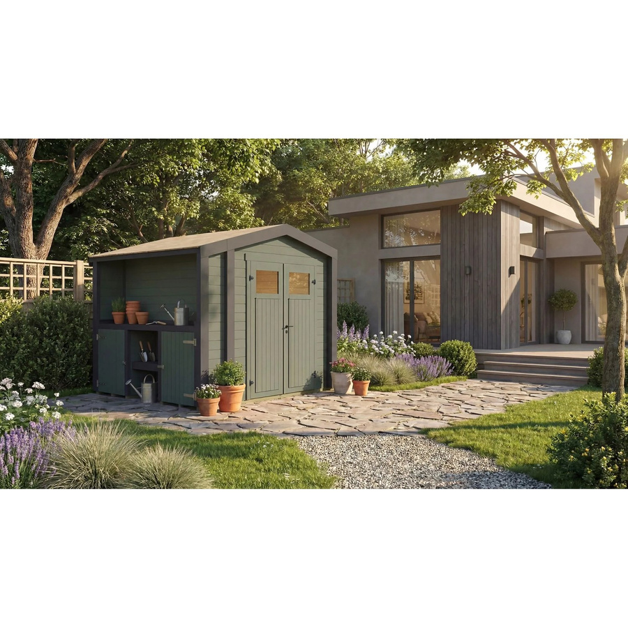 Weka Holz-Gartenhaus Killarney mit Satteldach in Grau-Grün lasiert, B/T/H: 311 x 263 x 241 cm - Bild 2