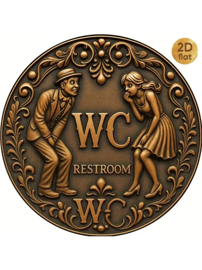 CIFBUY Vintage Metall-Wandkunst WC-Badezimmerschild in Braun, Rustikale Toiletten-Dekoration aus Metall, Durchmesser: 20 cm - Bild 5
