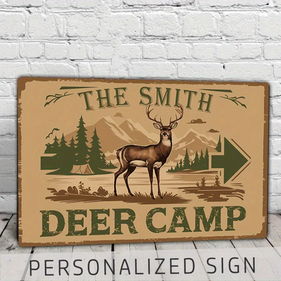 Personalisiertes Vintage-Hirsch-Camp-Metallschild von CIFBUY in Rot, B/H: 20,32 x 30,48 cm - Bild 3