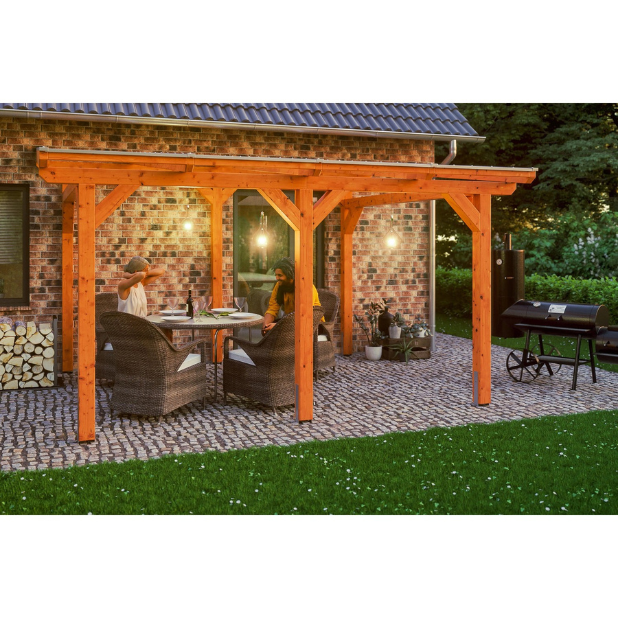 Skan Holz Terrassenüberdachung Siena aus Leimholz in Eiche hell mit Polycarbonat-Dach, B/T: 434 x 400 cm - Bild 2