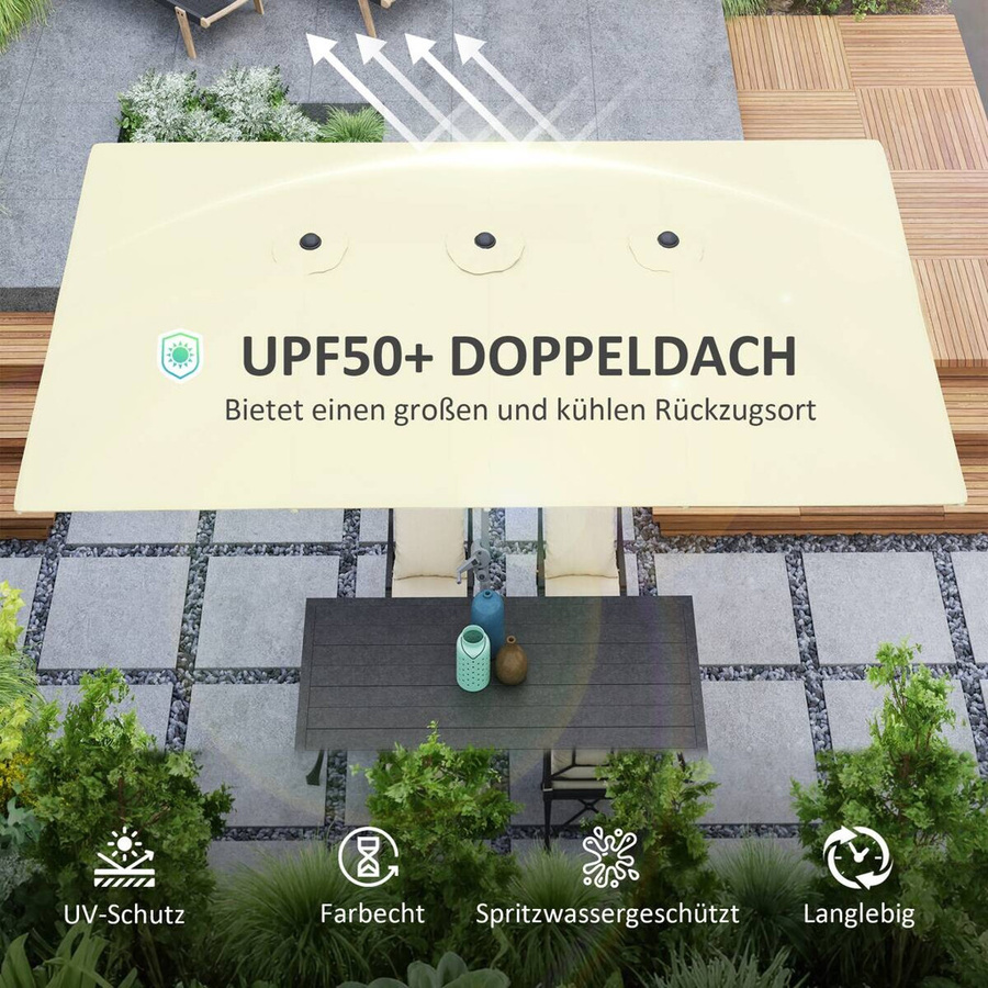 Outsunny Doppelsonnenschirm mit Kurbel in Cremeweiß aus Aluminium mit UV-Schutz 50+ B/H/L: 451 x 264 x 264 cm - Bild 4