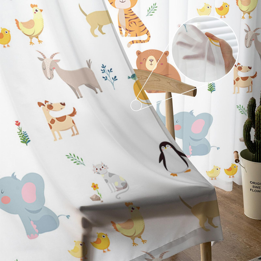 Transparente Tüll Voile Vorhänge mit Cartoon Tier Motiven für Kinder, Breite: 135 cm, Höhe: 185 cm - Bild 2