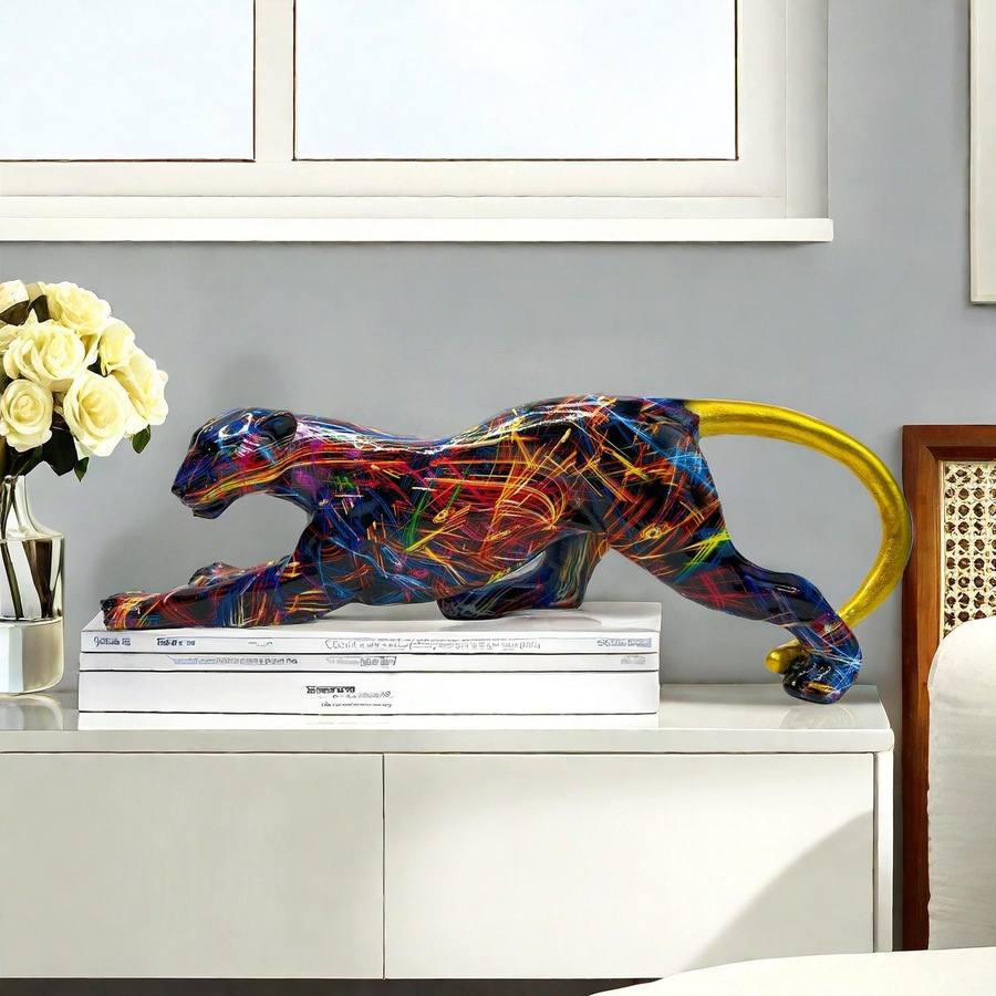 Yiran Furniture Modernes Leopard Harzhandwerk in Bunt für Wohnzimmer und Büro, Tischdekoration - Bild 4
