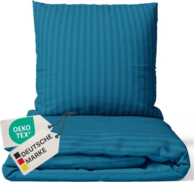 NYVI Bettwäsche Set DreamScience aus Mikrofaser mit Damast-Jacquard-Muster in Petrol, atmungsaktiv und weich, bestehend aus Bettbezug und Kissenbezug, B/T/H: 135 x 200 cm und 80 x 80 cm - Bild 1